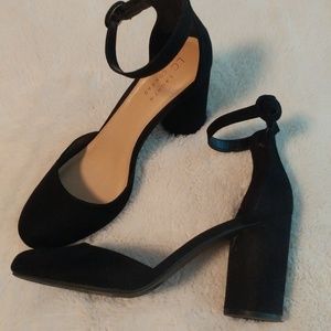 Lauren Conrad black suede round heeled ankle strap